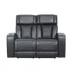 Kingsley 58 in. Leather Match Power Reclining Loveseat with Armrest Storage and USB - Black | Causeuse inclinable electrique Kingsley de 58 po en cuir assorti avec rangement dans les accoudoirs et USB - Noir