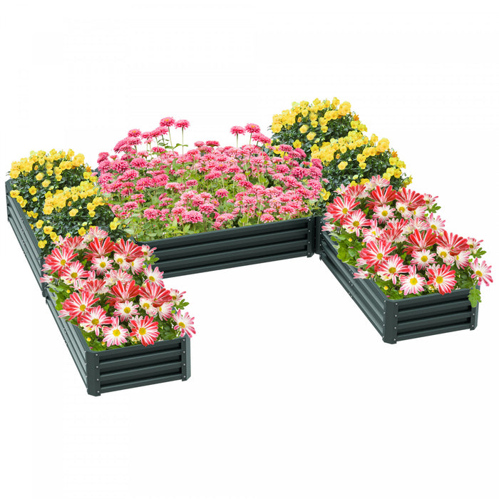 Outsunny 8×8×1ft Raised Garden Bed Kit，5 Pcs Outdoor Metal Planter Box For Vegetables, Flowers, Herbs，green