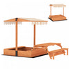 Qaba Kids Sandbox with Canopy, Wooden Sand Box with Foldable Picnic Table, Bench Seats, Bottom Liner, Outdoor Sand Pit with Cover for 6 Children, Gift for Ages 3-8, Khaki