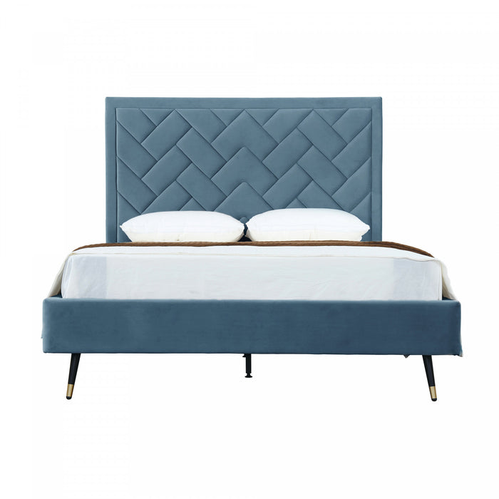 Crosby Modern Upholstered Velvet Queen Bed in Blue