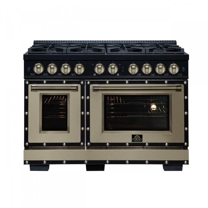 Forno Ambassador 48\" Gas Range in Black, 8 Sealed Burners, 6.7 Cu.Ft. Ovens - FFSGS6299-48CPBLK