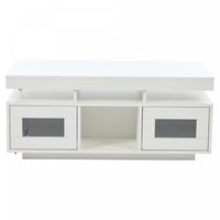 Lumina 39.3 Inch High-Gloss Coffee Table with LED Lights, USB Port and Transparent Doors, White 