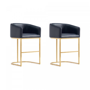 Louvre Mid-Century Modern Metal Upholstered Counter Stool in Black - Set of 2 Bar Stool