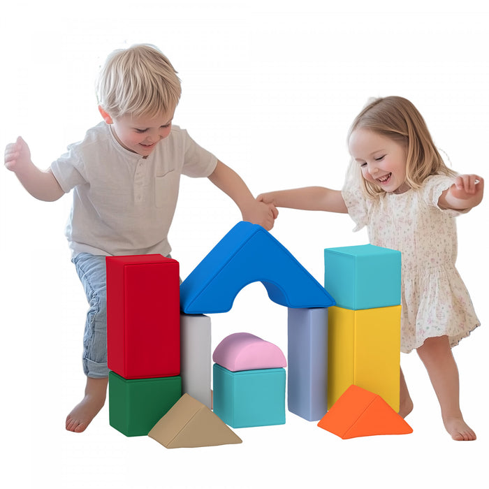 Qaba Soft Play Equipment For Kids, 11-piece Foam Blocks For Toddlers, Modular Kids Play Toys For Indoor Development And Colour Education, Dark Colour