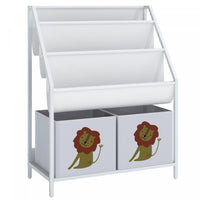 Qaba Kids Bookshelf, 3-Tier Sling Bookshelf with Toy Storage, Montessori Toy Organizer with Non-Woven Drawers for Kids Room, Nursery, Playroom, Ages 3-8 Years, White