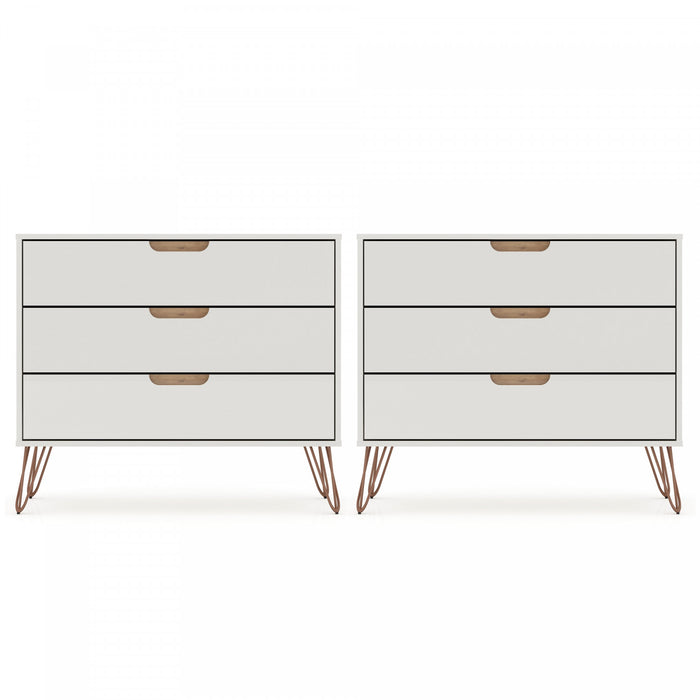 Rockefeller Mid-Century Modern 35\" Dresser in Off White (3-Drawer) - Set of 2