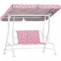 Qaba Kids Porch Swing, 2-Seater Patio Swing Bench Hammock with Safety Belts, Adjustable Canopy, Indoor Outdoor for Backyard, Garden, Poolside, Playroom (Pink, Unicorn & Rainbow)