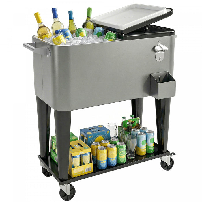 Outsunny Rolling Patio Cooler Cart, Patio Cooler with Drain, Black and Grey