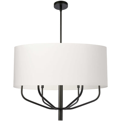 Dainolite Eleanor 6 Light Pendant Matte Black White Shade Lamp|Luminaire suspendu Eleanor de Dainolite avec abat-jour blanc, fini noir mat et 6 ampoules