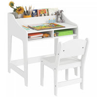 Qaba Kids Desk And Chair Set, Children School Study Table Workstation With Storage, Shelves For 3-8 Years Old, Student Writing Desk For Bedroom, White