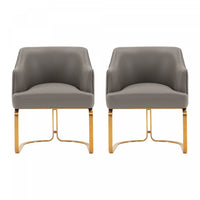 Raya Modern Wood Vegan Leather Dining Chair in Taupe - Set of 2