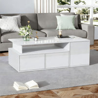 Daniel Coffee Table with LED Lights and Storage Drawers,White 