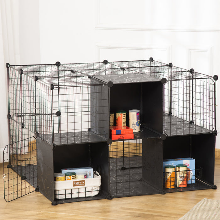 Pawhut Small Animal Cage Rabbit Cage With Door, Guinea Pig Playpen, Small Animal Fence For Bunny, Chinchilla, Freret, Chinchilla, Indoor And Outdoor Use, Total 56 Panels, 41.3\" X 27.6\" X 41.3\"