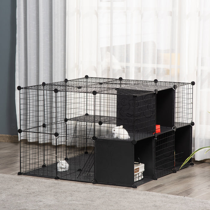 Pawhut Small Animal Cage Rabbit Cage With Door, Guinea Pig Playpen, Small Animal Fence For Bunny, Chinchilla, Freret, Chinchilla, Indoor And Outdoor Use, Total 56 Panels, 41.3\" X 27.6\" X 41.3\"