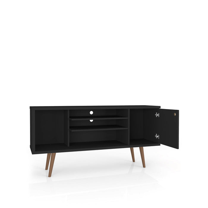 Manhattan Comfort Liberty 53.14\" Mid-Century Modern TV Stand with 5 Shelves & 1 Door - Black