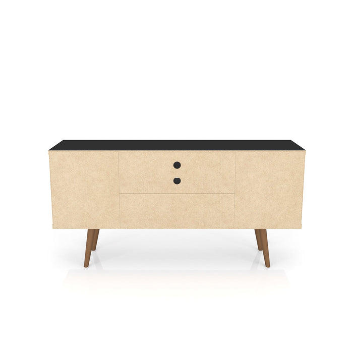 Manhattan Comfort Liberty 53.14\" Mid-Century Modern TV Stand with 5 Shelves & 1 Door - Black