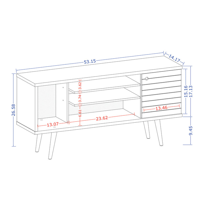 Manhattan Comfort Liberty 53.14\" Mid-Century Modern TV Stand with 5 Shelves & 1 Door - Rustic Brown & Aqua Blue