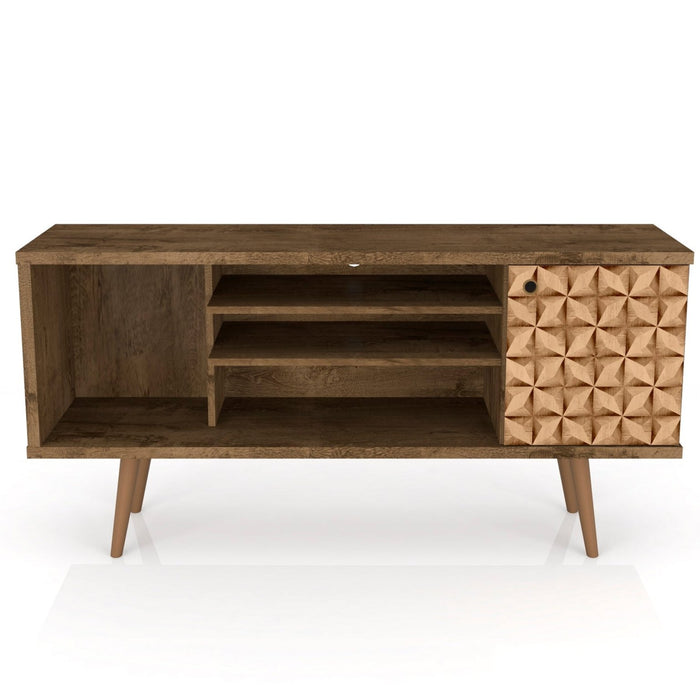 Manhattan Comfort Liberty 53.14\" Mid-Century Modern TV Stand with 5 Shelves & 1 Door - Brown
