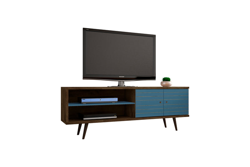 Manhattan Comfort Liberty 62.99\" Mid-Century Modern TV Stand with 3 Shelves & 2 Doors - Rustic Brown