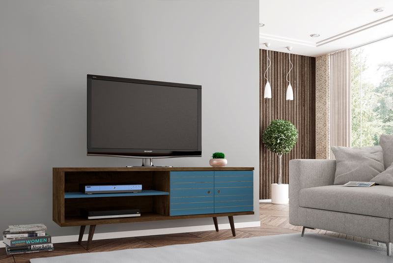 Manhattan Comfort Liberty 62.99\" Mid-Century Modern TV Stand with 3 Shelves & 2 Doors - Rustic Brown