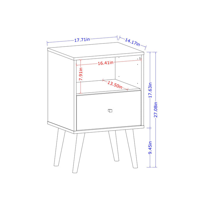Manhattan Comfort Liberty Mid-Century Modern Nightstand with Cubby Space & Drawer - White