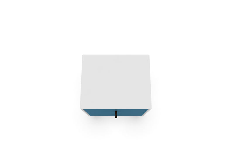 Manhattan Comfort Liberty Mid-Century Modern Nightstand with 2 Full Extension Drawers - White & Aqua Blue