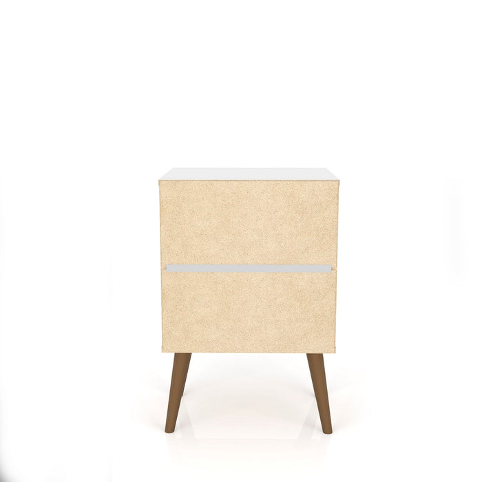 Manhattan Comfort Liberty Mid-Century Modern Nightstand with 2 Full Extension Drawers - White & Brown