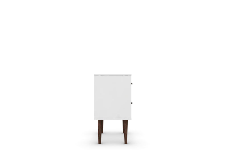 Manhattan Comfort Liberty Mid-Century Modern Nightstand with 2 Full Extension Drawers - White & Rustic Brown