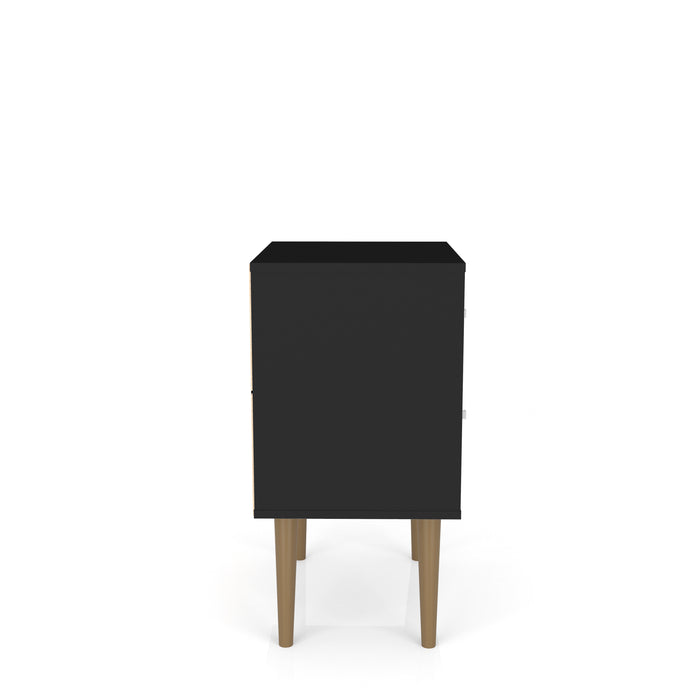 Manhattan Comfort Liberty Mid-Century Modern Nightstand with 2 Full Extension Drawers - Black