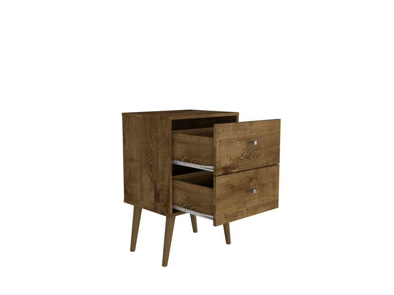 Manhattan Comfort Liberty Mid-Century Modern Nightstand with 2 Full Extension Drawers - Rustic Brown