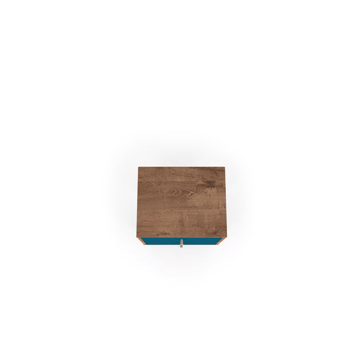 Manhattan Comfort Liberty Mid-Century Modern Nightstand with 2 Full Extension Drawers - Rustic Brown & Aqua Blue
