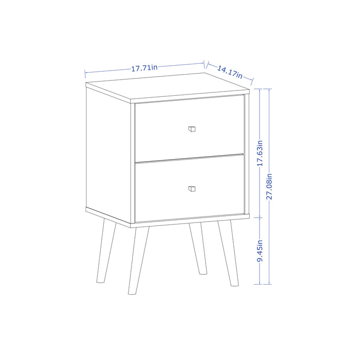 Manhattan Comfort Liberty Mid-Century Modern Nightstand with 2 Full Extension Drawers - Brown