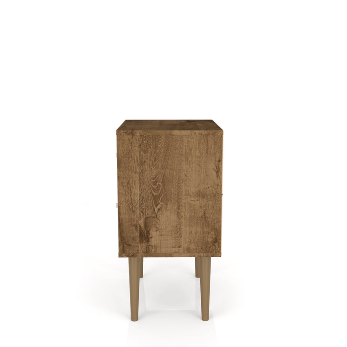 Manhattan Comfort Liberty Mid-Century Modern Nightstand with 2 Full Extension Drawers - Brown