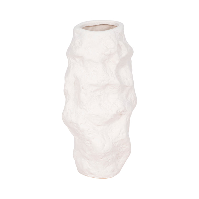 Ceramic 11\" Jagged Textured Vase - White