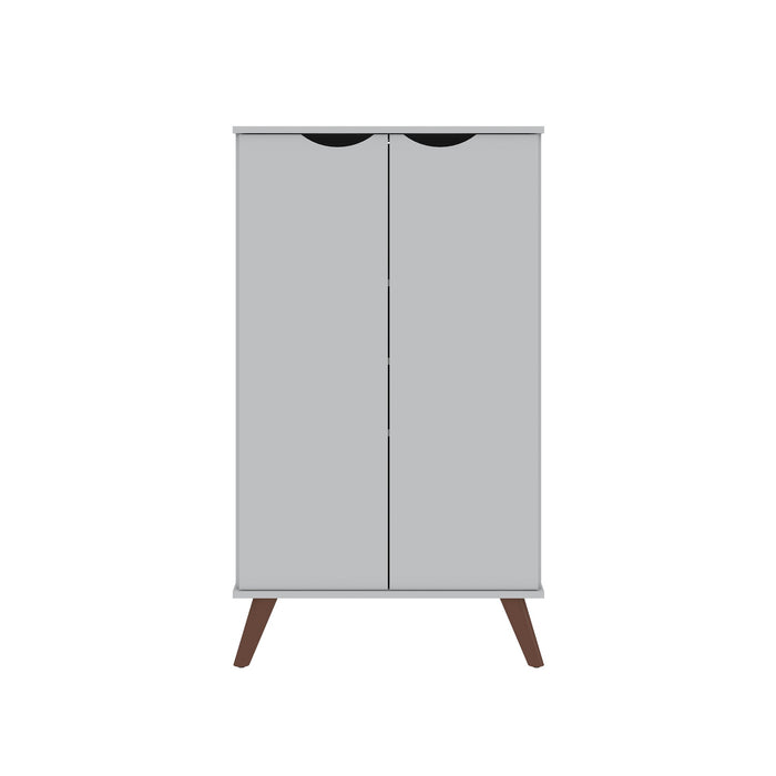 Manhattan Comfort Hampton Shoe Closet with 4 Shelves Solid Wood Legs - White