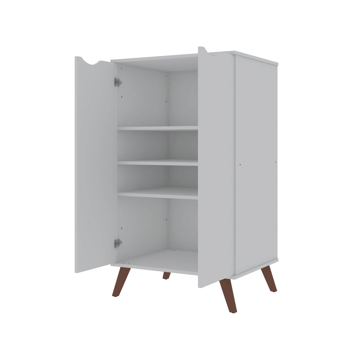 Manhattan Comfort Hampton Shoe Closet with 4 Shelves Solid Wood Legs - White