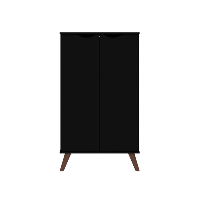 Manhattan Comfort Hampton Shoe Closet with 4 Shelves Solid Wood Legs - Black