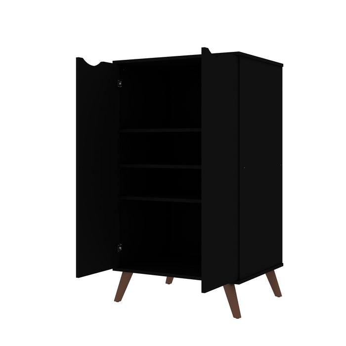 Manhattan Comfort Hampton Shoe Closet with 4 Shelves Solid Wood Legs - Black
