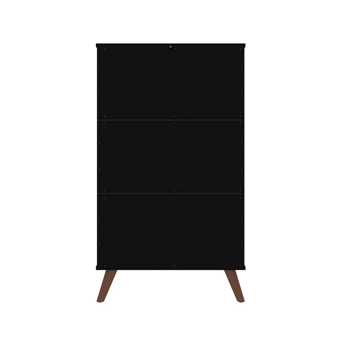 Manhattan Comfort Hampton Shoe Closet with 4 Shelves Solid Wood Legs - Black