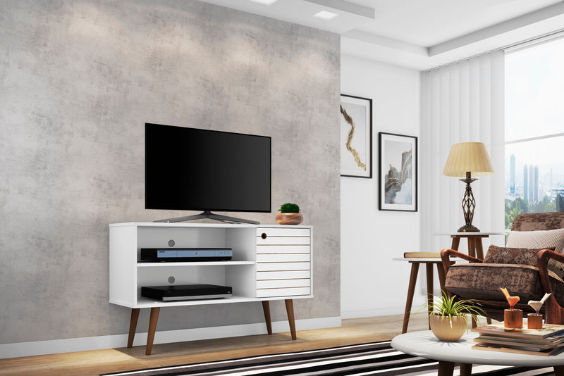 Manhattan Comfort Liberty 42.52\" Mid-Century Modern TV Stand with 2 Shelves & 1 Door - White & Yellow