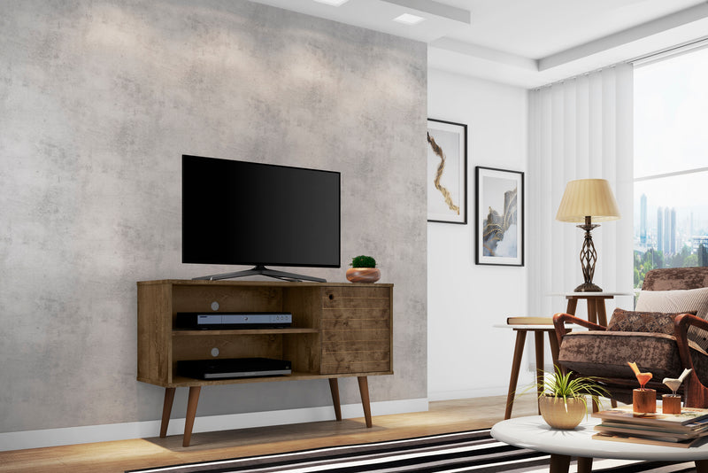 Manhattan Comfort Liberty 42.52\" Mid-Century Modern TV Stand with 2 Shelves & 1 Door - Rustic Brown & Yellow