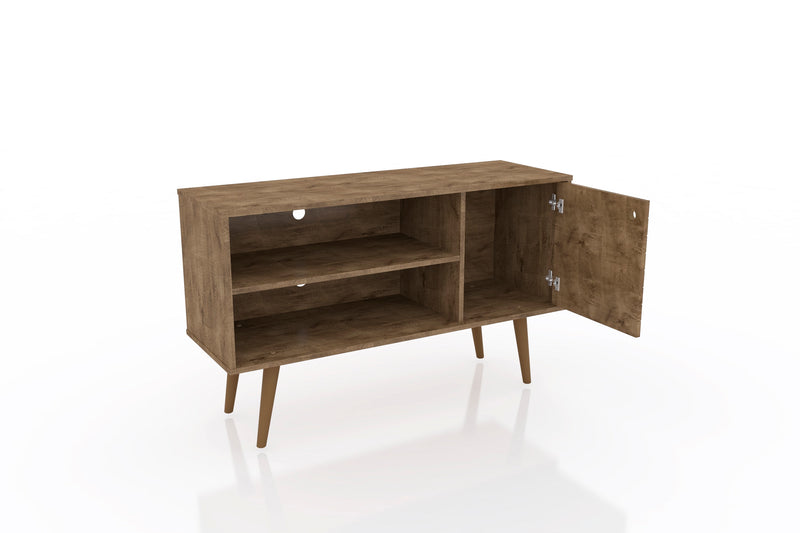Manhattan Comfort Liberty 42.52\" Mid-Century Modern TV Stand with 2 Shelves & 1 Door - Rustic Brown & Yellow