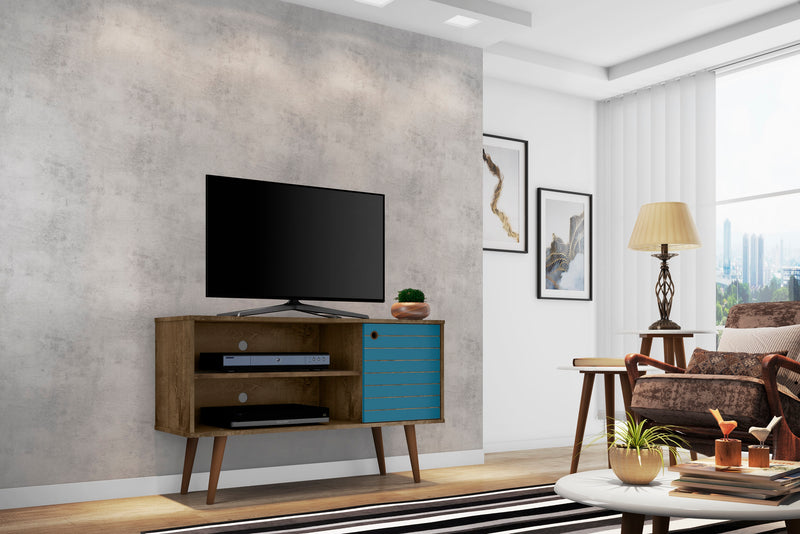 Manhattan Comfort Liberty 42.52\" Mid-Century Modern TV Stand with 2 Shelves & 1 Door - Rustic Brown