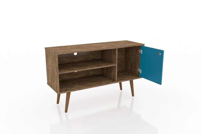 Manhattan Comfort Liberty 42.52\" Mid-Century Modern TV Stand with 2 Shelves & 1 Door - Rustic Brown
