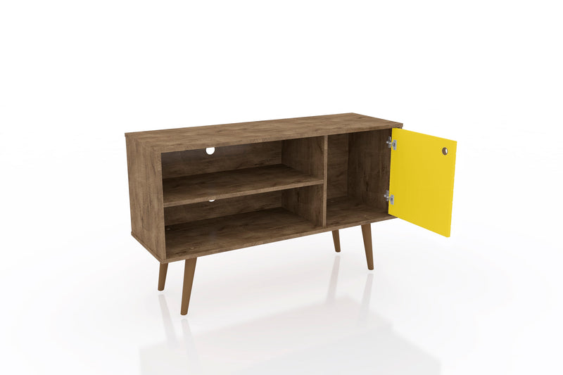 Manhattan Comfort Liberty 42.52\" Mid-Century Modern TV Stand with 2 Shelves & 1 Door - Rustic Brown & White