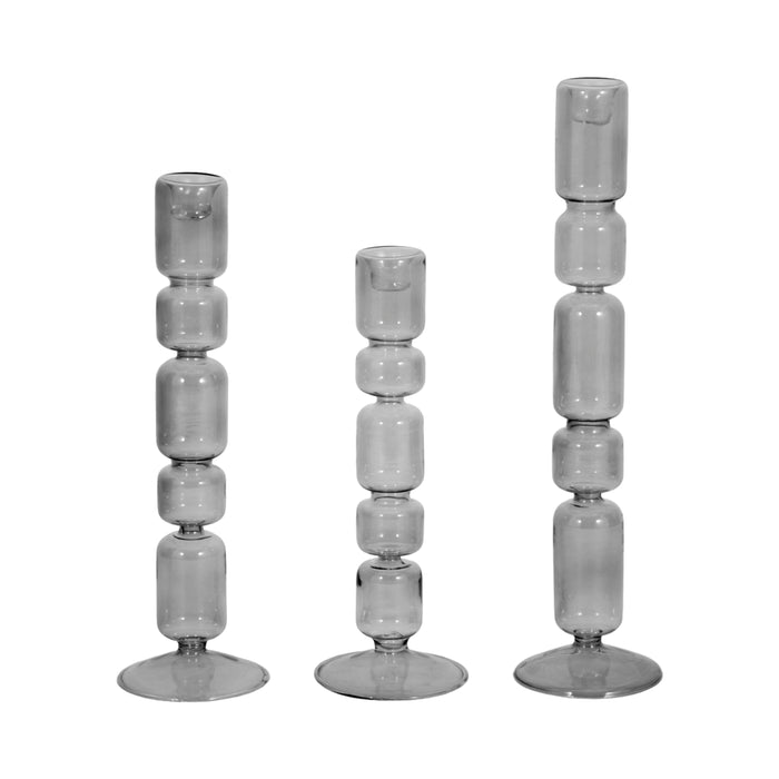 12\" Mixed Bubble Taper Candleholder - Black