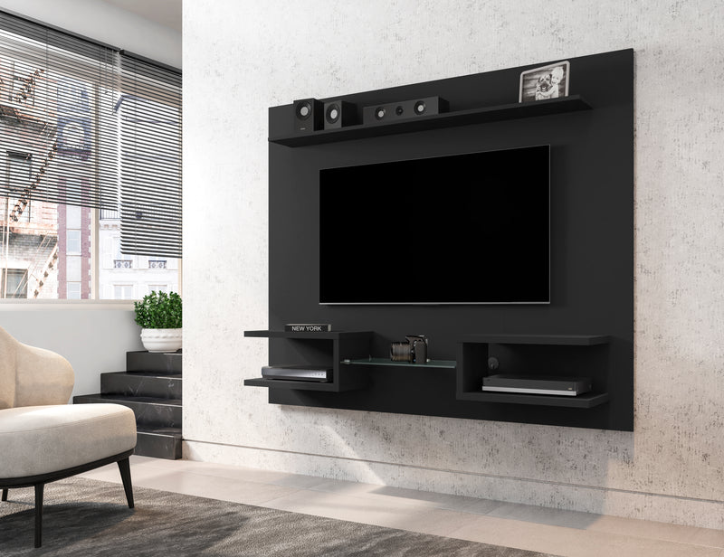Manhattan Comfort Plaza 64.25\" Modern Floating Wall Entertainment Center with Display Shelves - Black