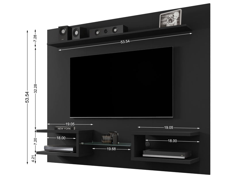 Manhattan Comfort Plaza 64.25\" Modern Floating Wall Entertainment Center with Display Shelves - Black