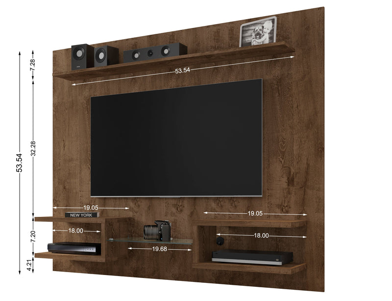 Manhattan Comfort Plaza 64.25\" Modern Floating Wall Entertainment Center with Display Shelves - Rustic Brown