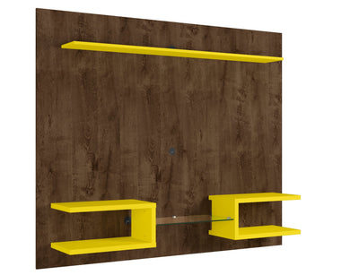 Manhattan Comfort Plaza 64.25" Modern Floating Wall Entertainment Center with Display Shelves - Rustic Brown & Yellow|Meuble audio-vidéo mural flottant moderne Plaza de Manhattan Comfort de 64,25 po avec tablettes d’exposition - brun rustique et jaune